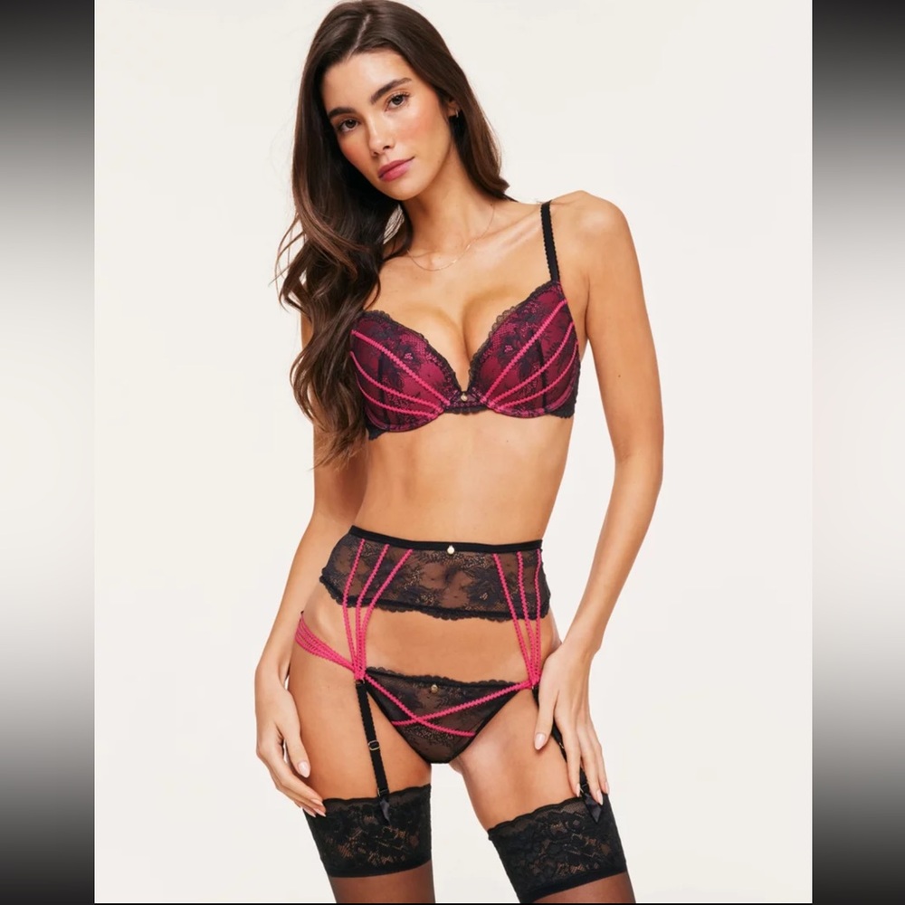 Adore Me “Suki” Push Up 3-Piece Lingerie Set| Bra 38C + Panty XL + Garter XL NWT